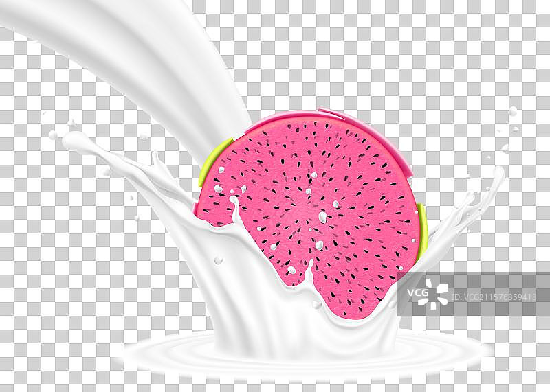 热带异域龙果与酸奶飞溅图片素材