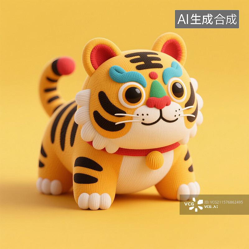【AI数字艺术】3D渲染，中国风老虎，布老虎，老虎玩具，虎年，十二生肖图片素材