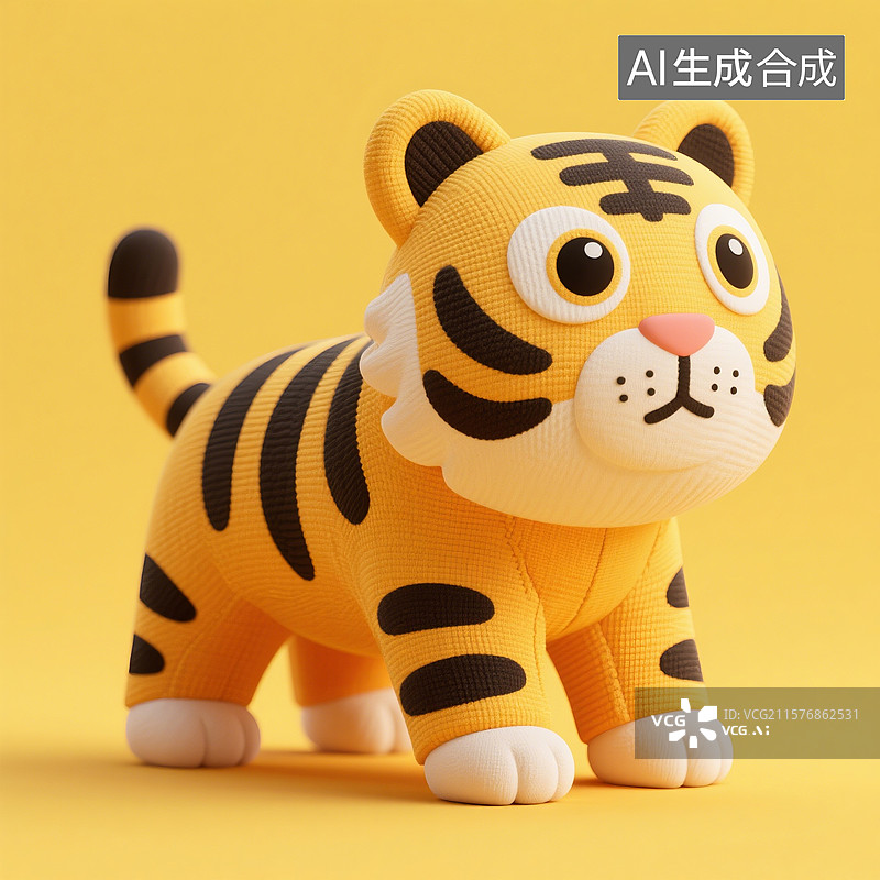 【AI数字艺术】3D渲染，中国风老虎，布老虎，老虎玩具，虎年，十二生肖图片素材