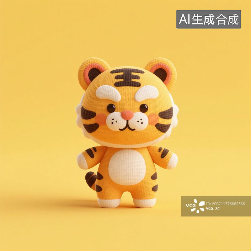 【AI数字艺术】3D渲染，中国风老虎，布老虎，老虎玩具，虎年，十二生肖图片素材