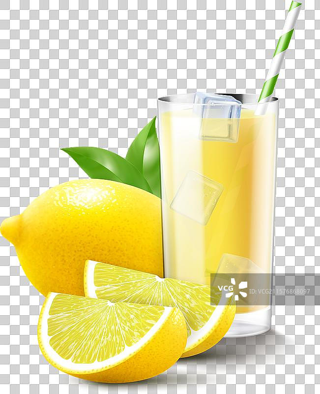 一杯新鲜的柠檬水或柠檬冰沙图片素材