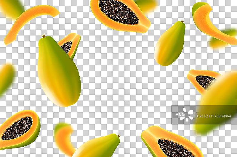 飞翔的成熟木瓜明亮的广告背景图片素材