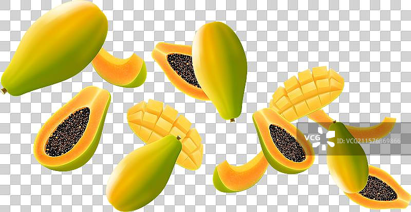 飞翔的成熟木瓜明亮的广告背景图片素材