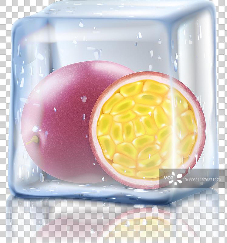 新鲜成熟的百香果冰块隔离在外图片素材