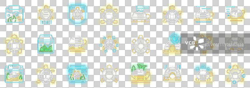 一组发光的海龟霓虹灯图标图片素材