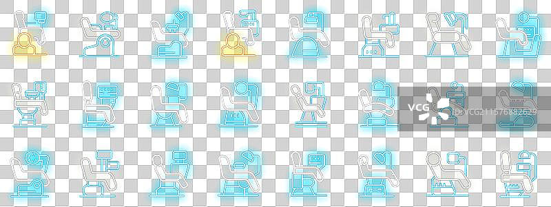 一组在黑暗中发光的牙医椅霓虹图标图片素材