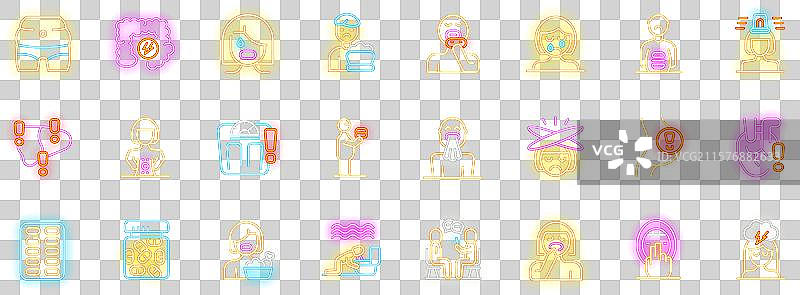 厌食症霓虹灯图标集，展示正在受苦的人们图片素材