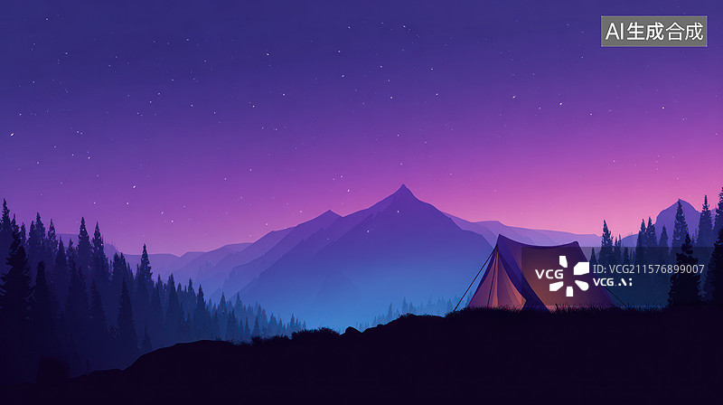 【AI数字艺术】山谷星空营地图片素材