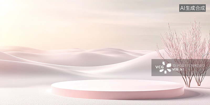 【AI数字艺术】清新风格3D化妆品产品展台背景图片素材
