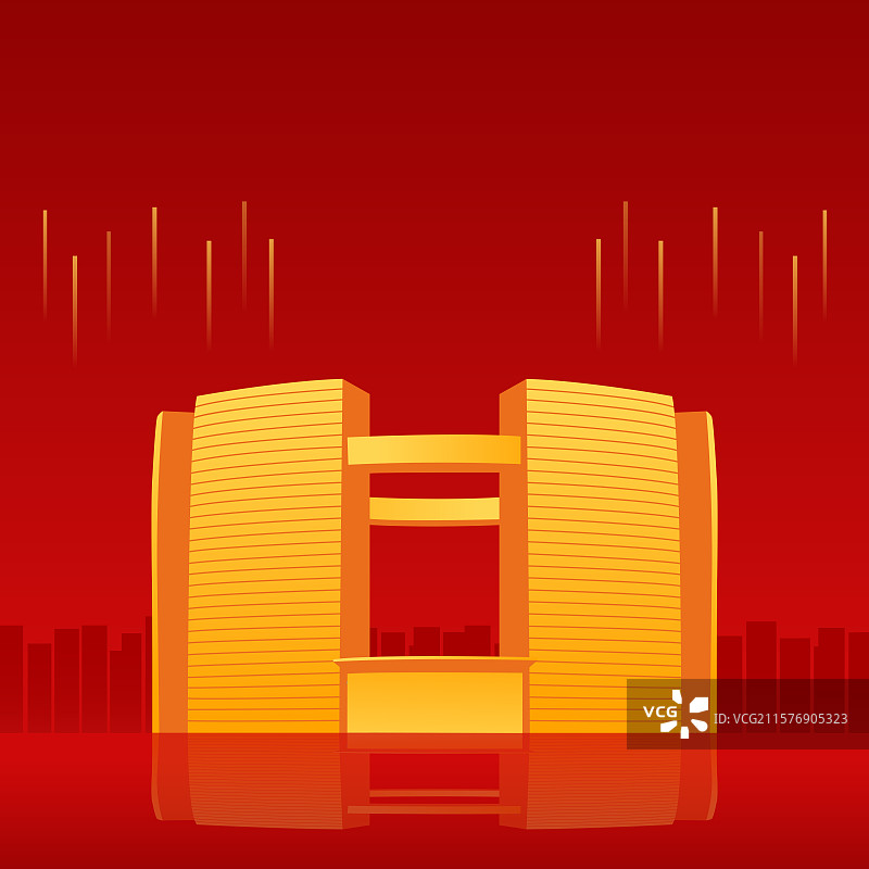 杭州钱江新城市民中心红金高端新年春节签约仪式峰会商务年会研讨会展论坛背景邀请函矢量插画图片素材