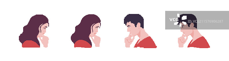 四个侧面肖像，展现深思的人们图片素材