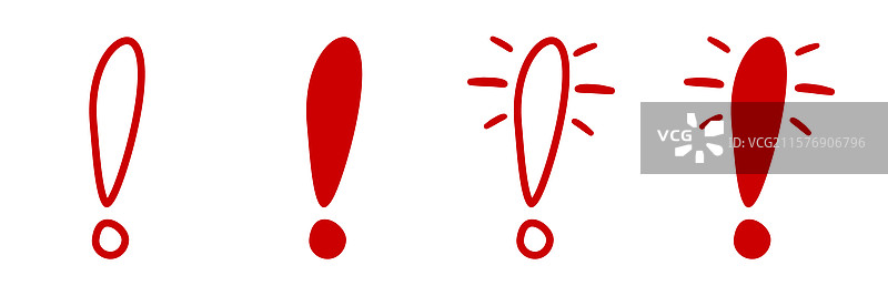 不同艺术风格的红色感叹号图片素材