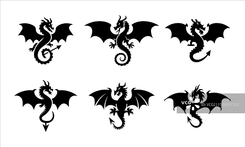 龙的剪影图标集图片素材