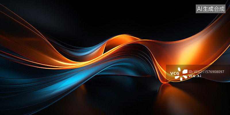 【AI数字艺术】蓝橙光带交织黑底抽象背景图片素材