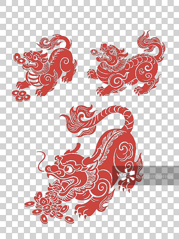 矢量手绘貔貅瑞兽中国传统神话动物免抠元素图片素材