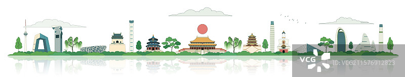 北京城市描边矢量插画图片素材