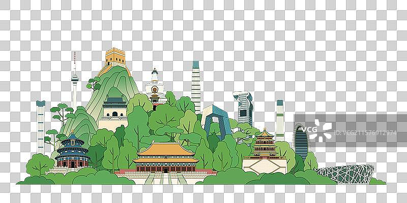 北京城市描边矢量插画图片素材