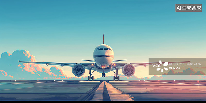 【AI数字艺术】飞机起降瞬间航拍图图片素材