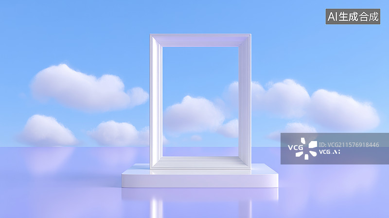【AI数字艺术】白色框架置于紫色平台图片素材