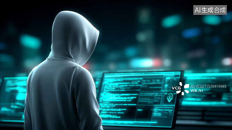 【AI数字艺术】电脑黑客发起网络攻击图片素材