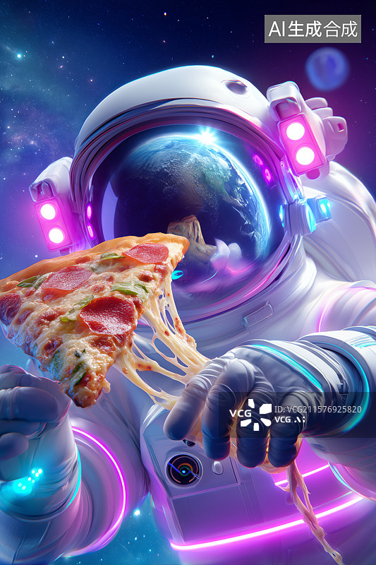 【AI数字艺术】宇航员太空享用披萨图片素材