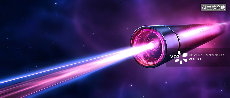 【AI数字艺术】激光发射器在宇宙背景下的光芒图片素材