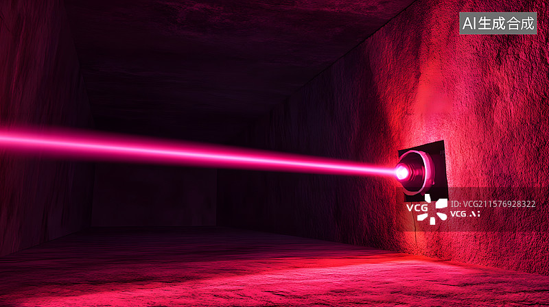【AI数字艺术】红色激光穿越隧道图片素材