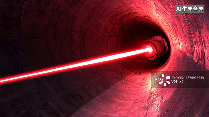 【AI数字艺术】红色激光穿透隧道图片素材