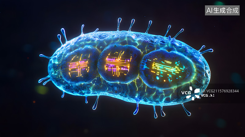 【AI数字艺术】荧光微生物结构显微图像图片素材