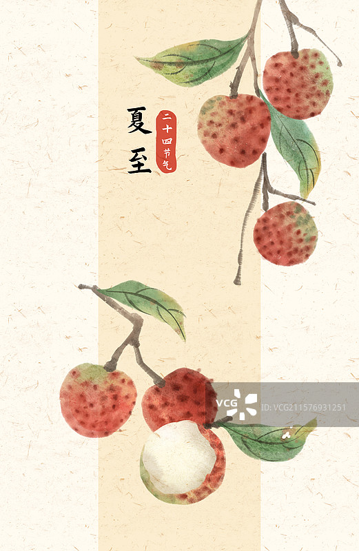 夏至荔枝节气国风插画图片素材
