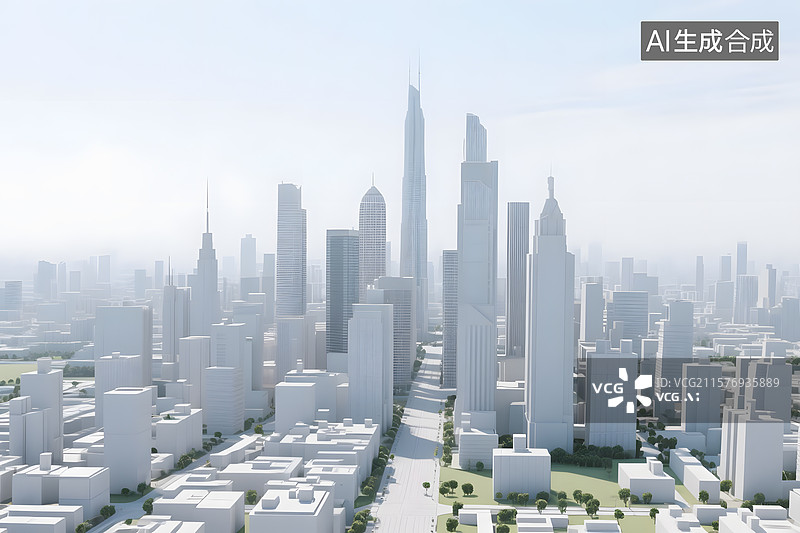 【AI数字艺术】虚拟城市天际线白膜图片素材