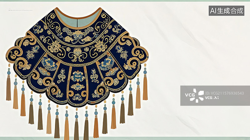 【AI数字艺术】蓝色刺绣披肩，装饰华丽流苏图片素材