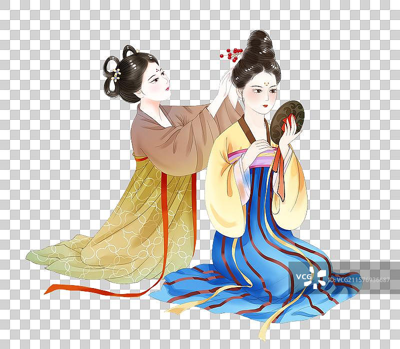 两人梳妆人物元素图片素材