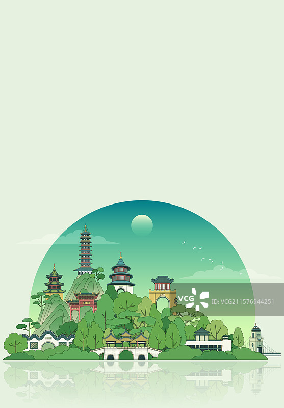 泉州城市风景描边矢量插画图片素材