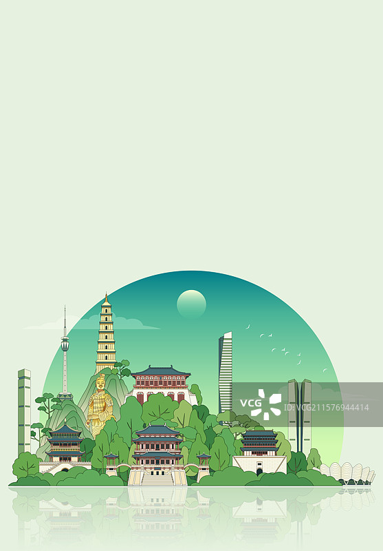 西安城市描边矢量插画图片素材