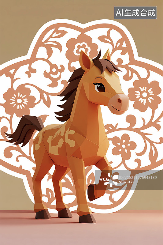 【AI数字艺术】马年生肖剪纸卡通小马国风图片素材