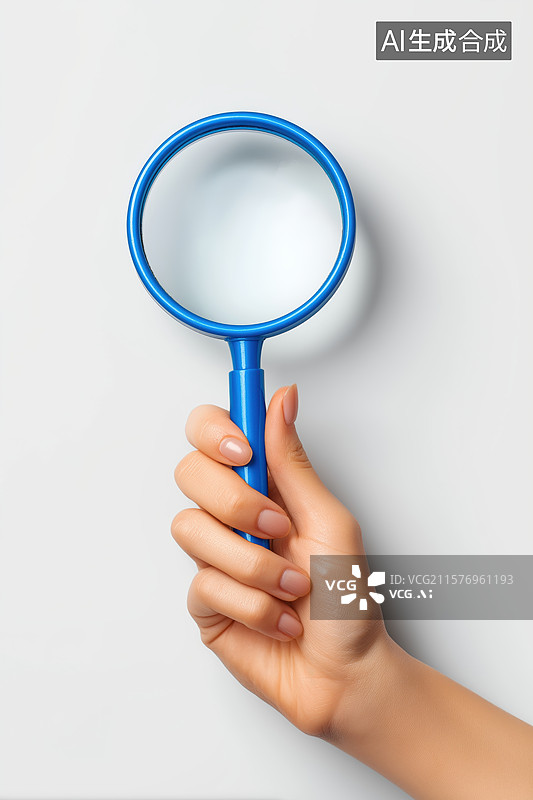 【AI数字艺术】手持蓝色放大镜特写图片素材