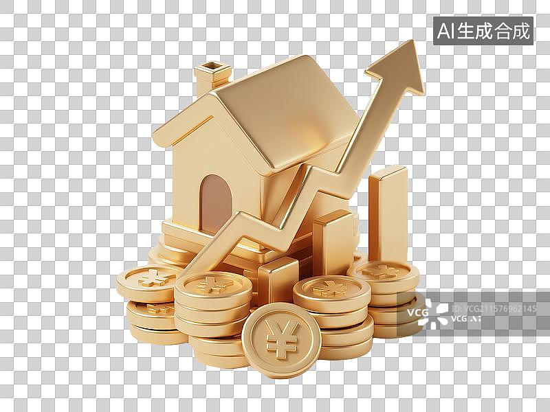 【AI数字艺术】黄金房屋与增长图片素材