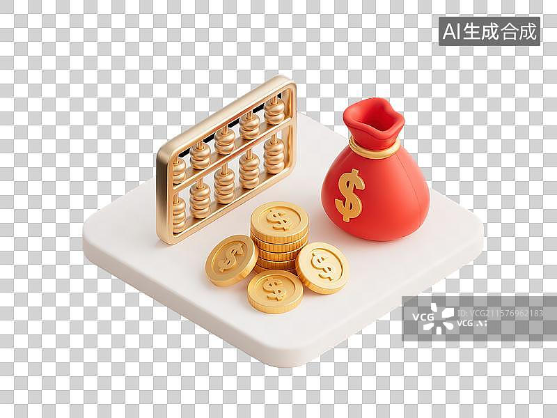【AI数字艺术】数字算盘与金钱袋图片素材