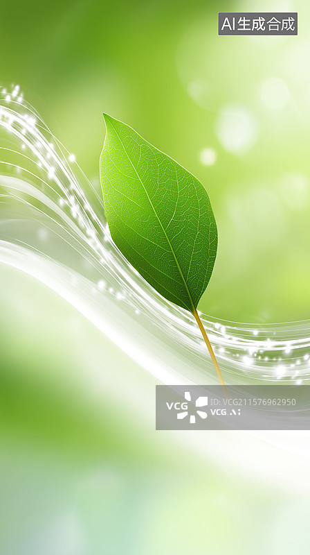 【AI数字艺术】绿叶动感波纹科技背景图片素材