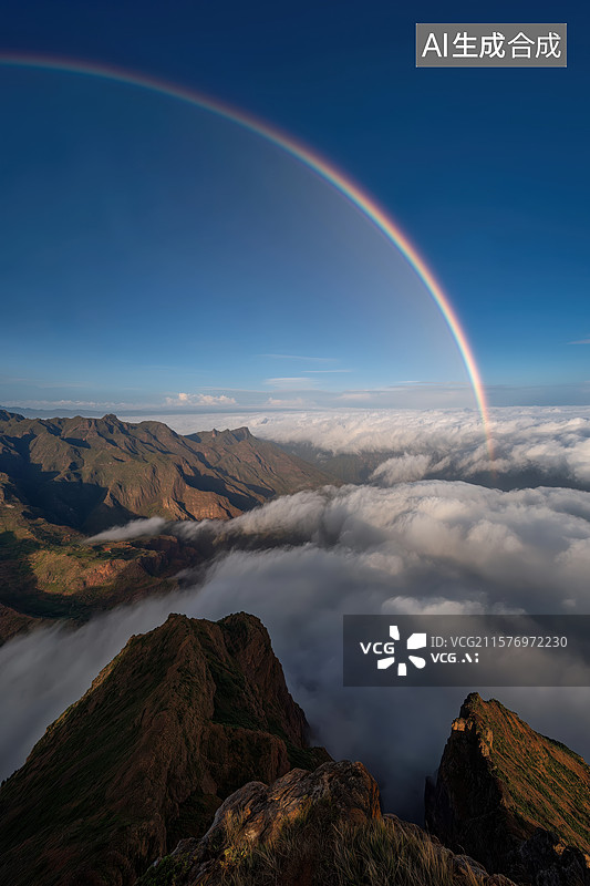 【AI数字艺术】山间云海上的彩虹图片素材