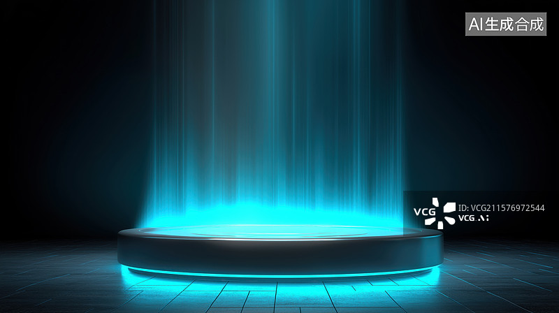 【AI数字艺术】发光舞台与蓝色电波效果图片素材