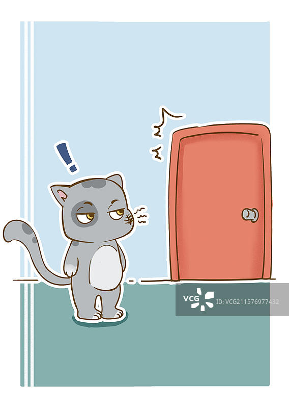 万圣节小猫听到敲门声卡通插画图片素材