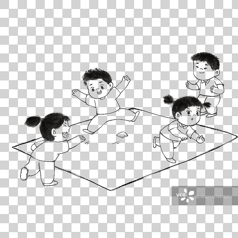 手绘水墨几个玩丢沙包儿童可爱线稿免抠元素图片素材