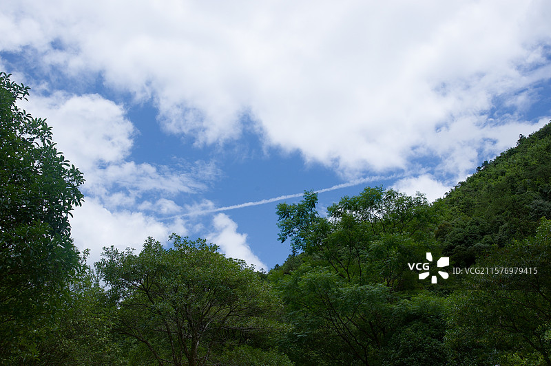 广西贺州姑婆山中的森林与天空图片素材