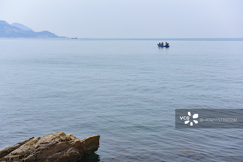 长岛望夫礁风景区礁石海景全景图片素材