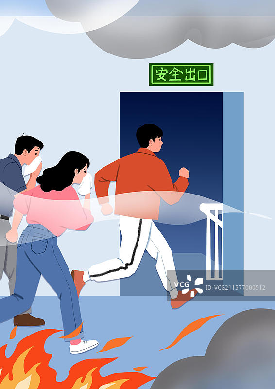 公司火灾现场逃往安全出口的人群图片素材