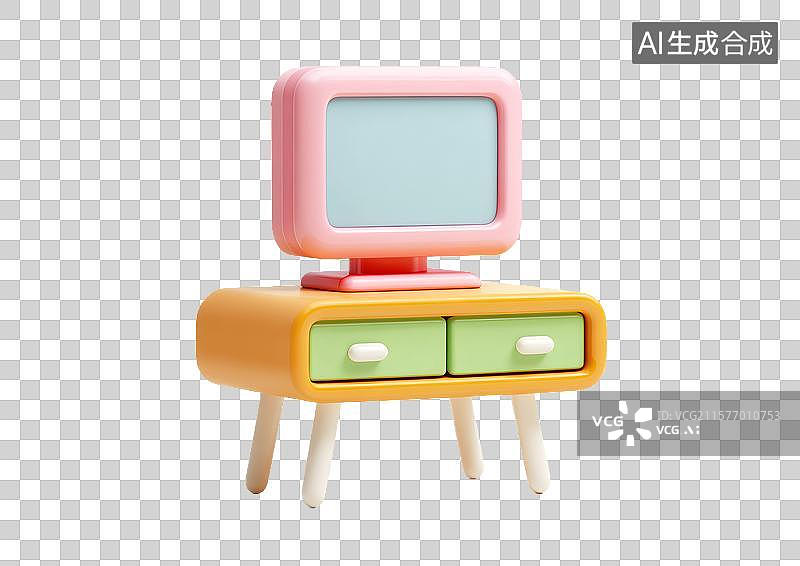 【AI数字艺术】【免抠png素材】一台3D卡通电脑桌图片素材