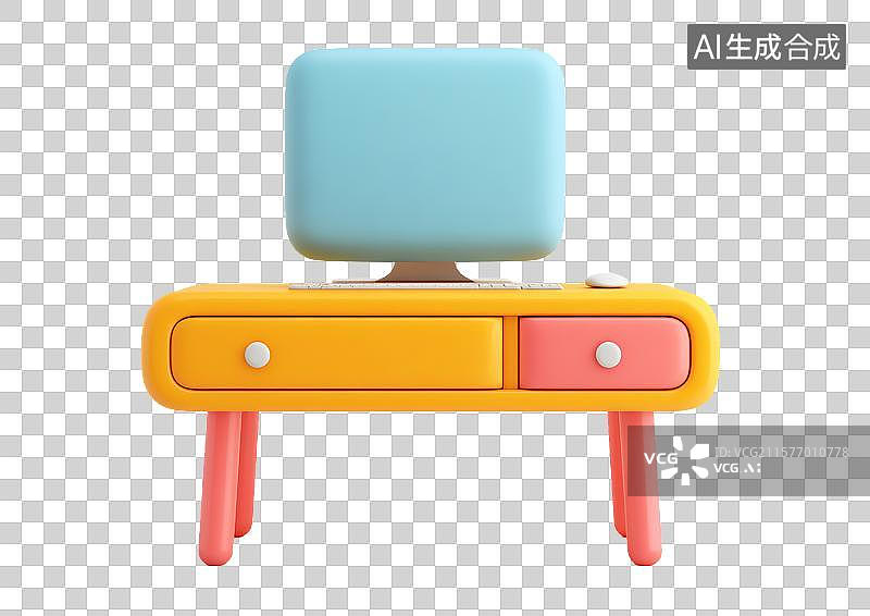 【AI数字艺术】【免抠png素材】一台3D卡通电脑桌图片素材