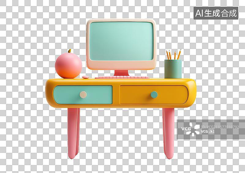【AI数字艺术】【免抠png素材】一台3D卡通电脑桌图片素材